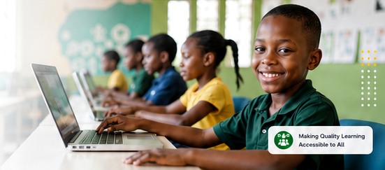 African schoolchildren learning with laptop computers